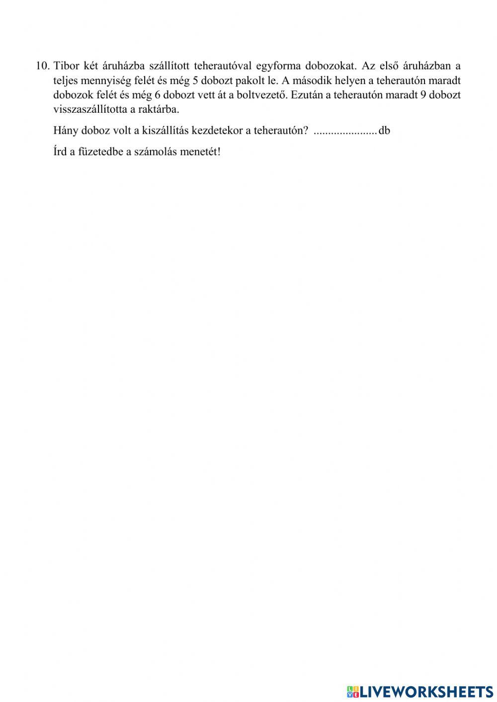 Matematika felvételi 2021