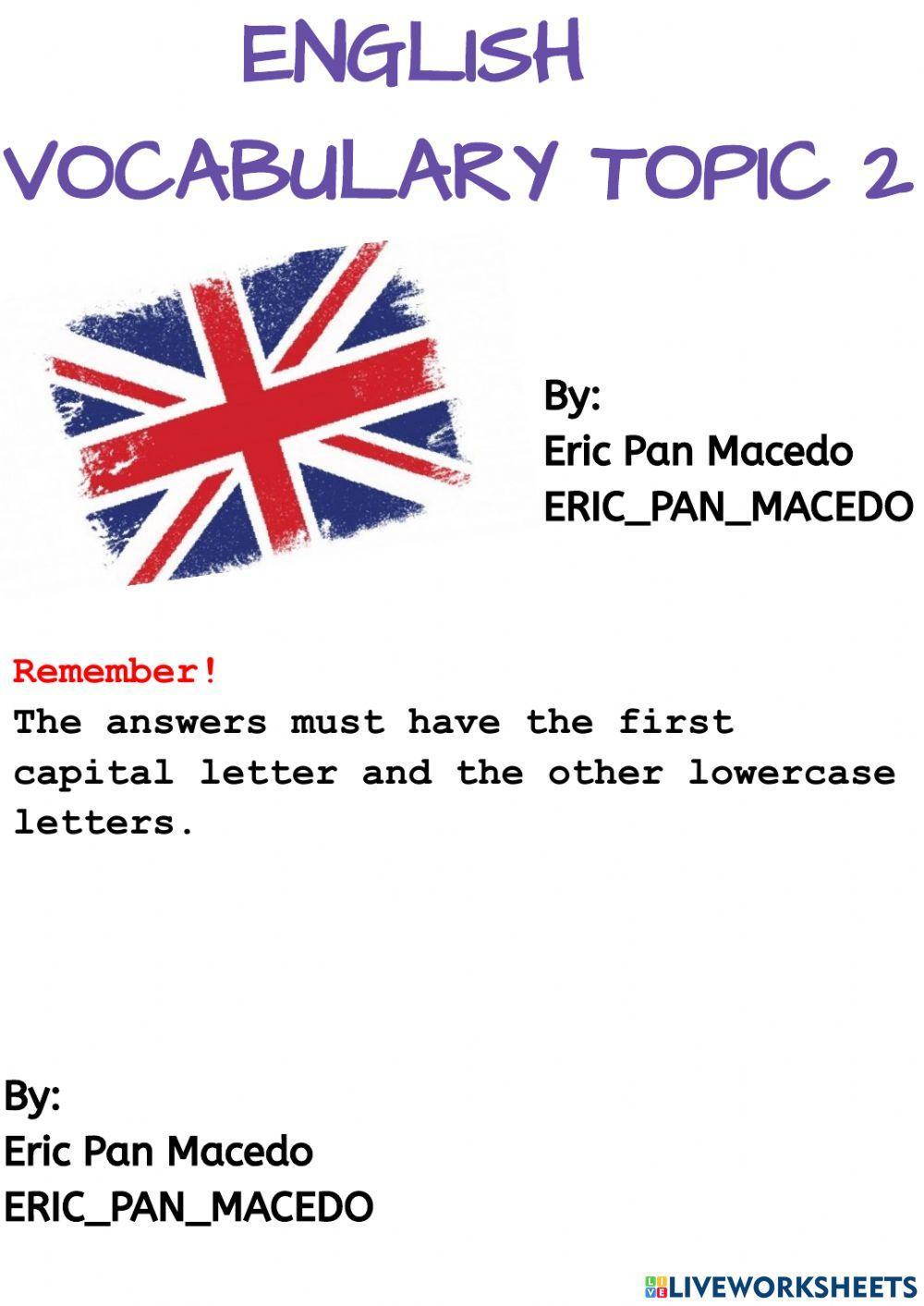 Ejercicio de inglés de completar el vocabulario del tema 2