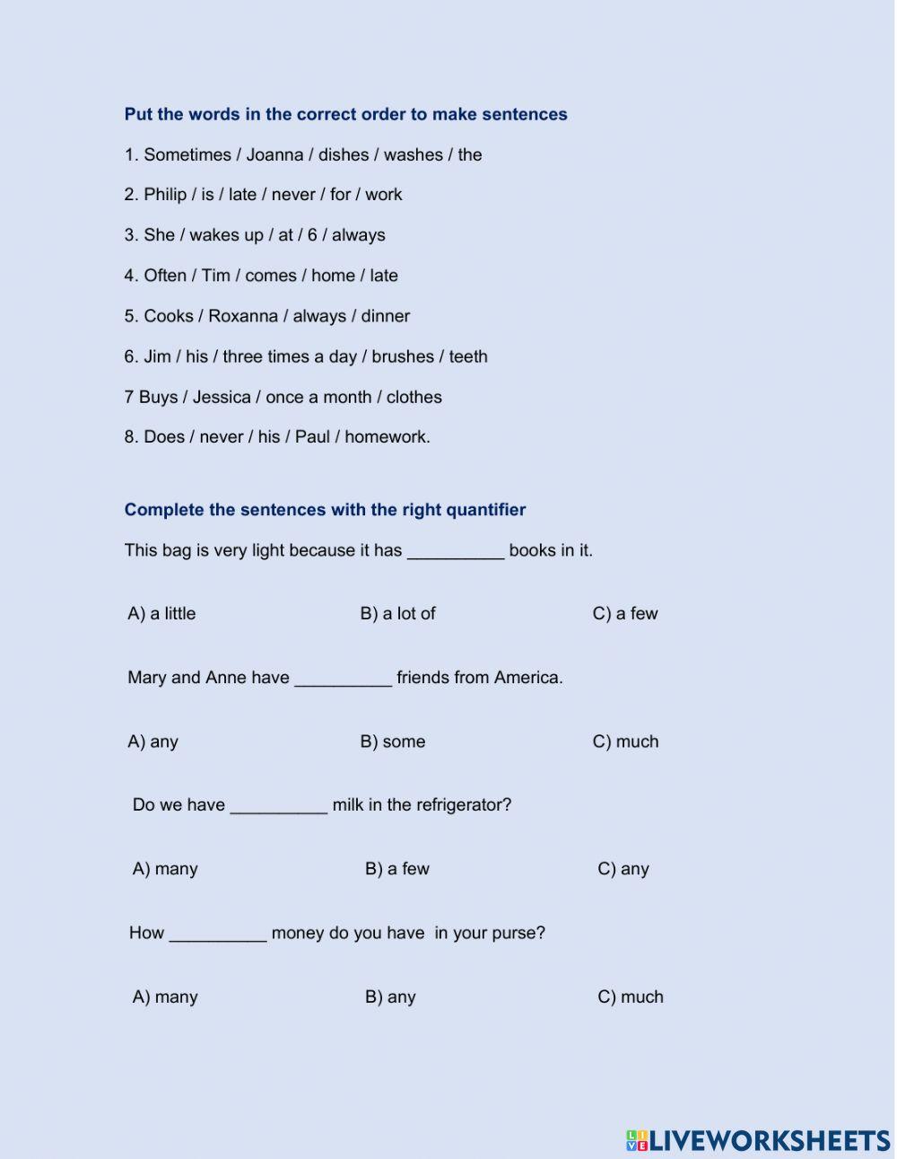 Examen comparativos, superlativos, how much, how many, adverbs of frequency, quantifiers
