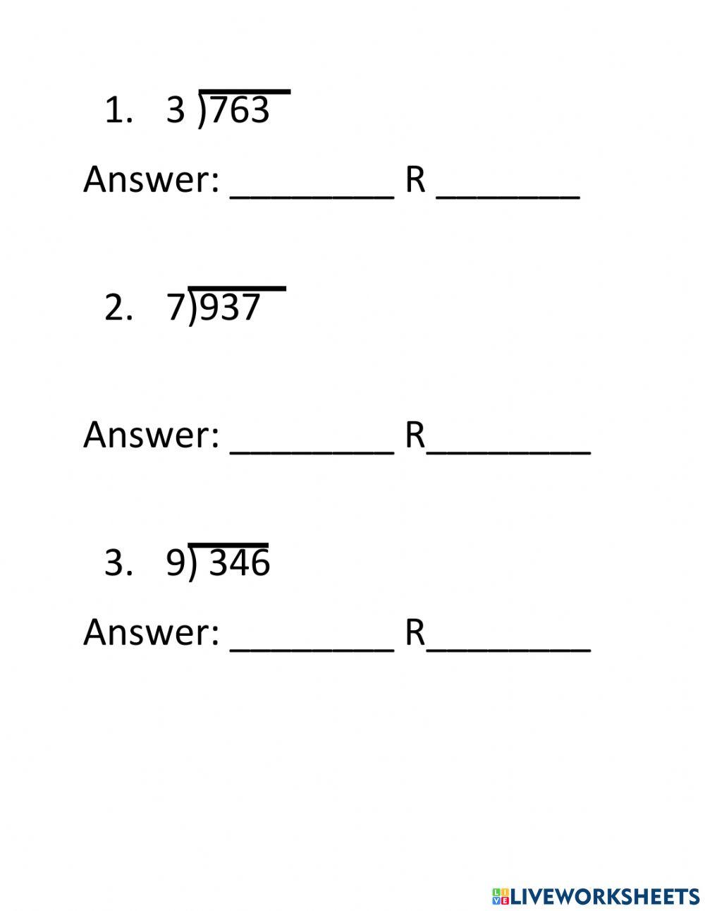 Long Division online practice Live Worksheets