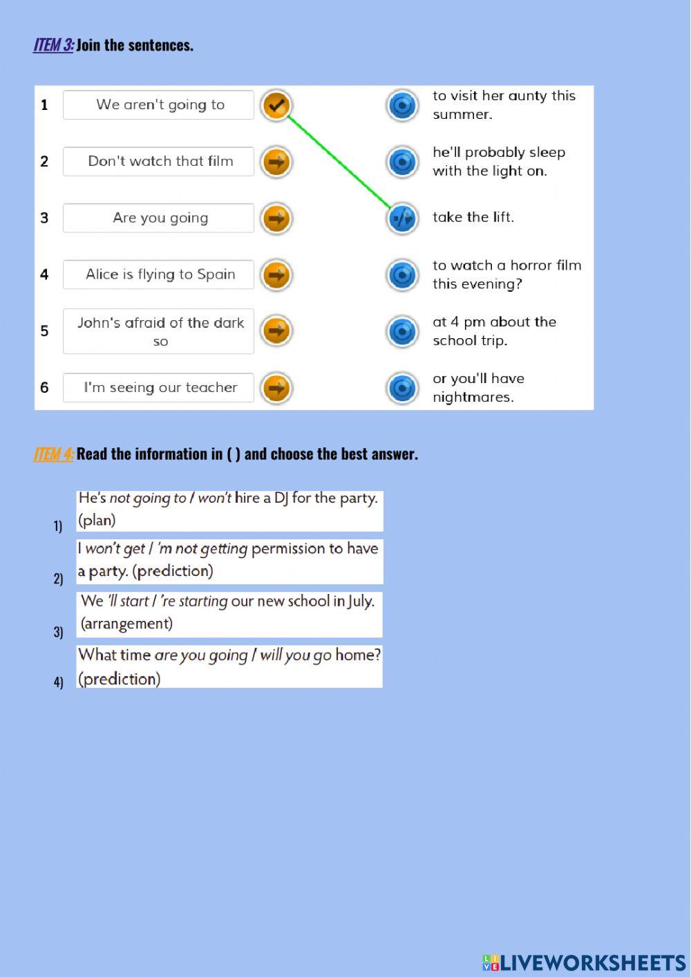 Worksheet future tenses