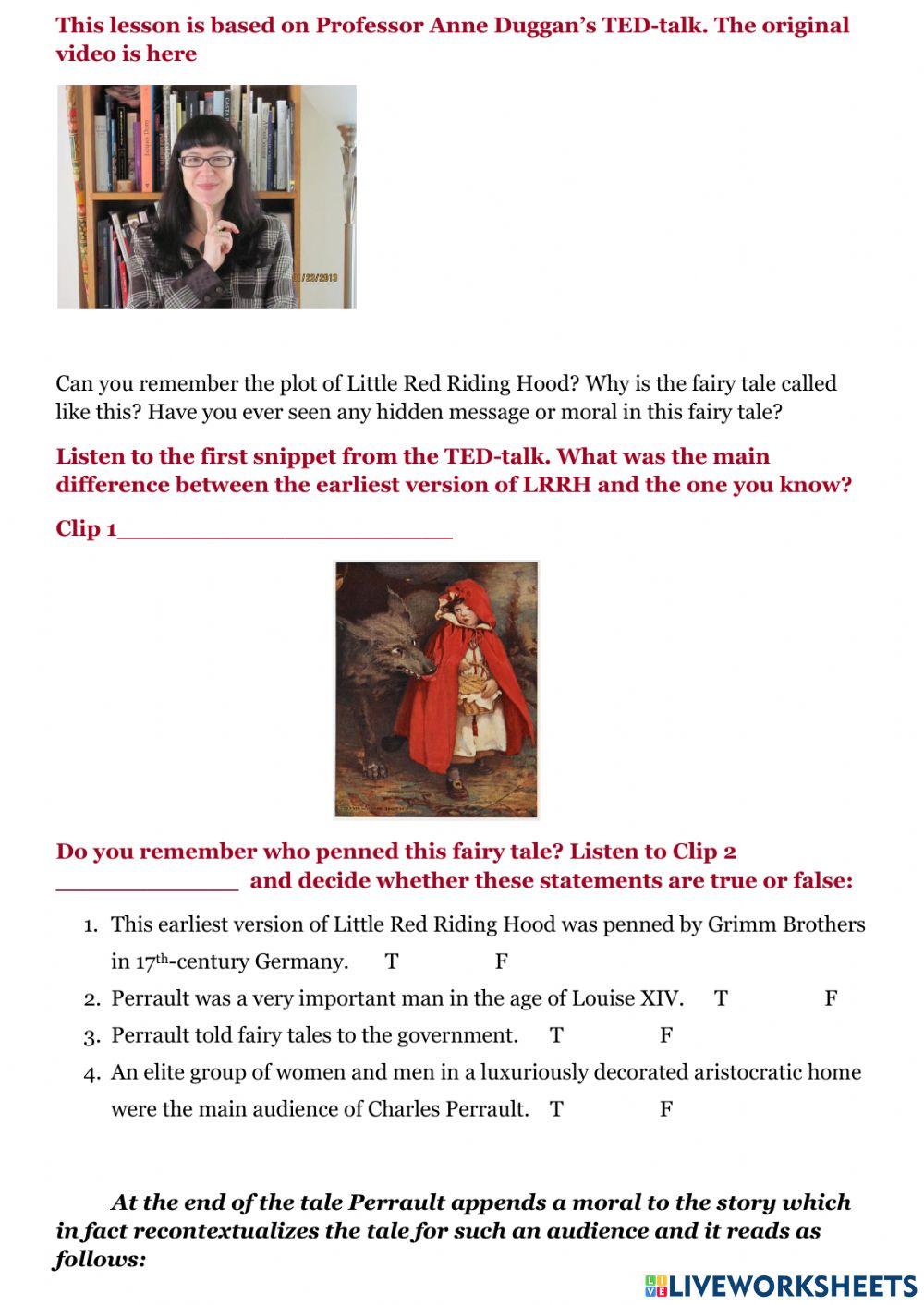Two versions of little red riding hood adult cont worksheet live
