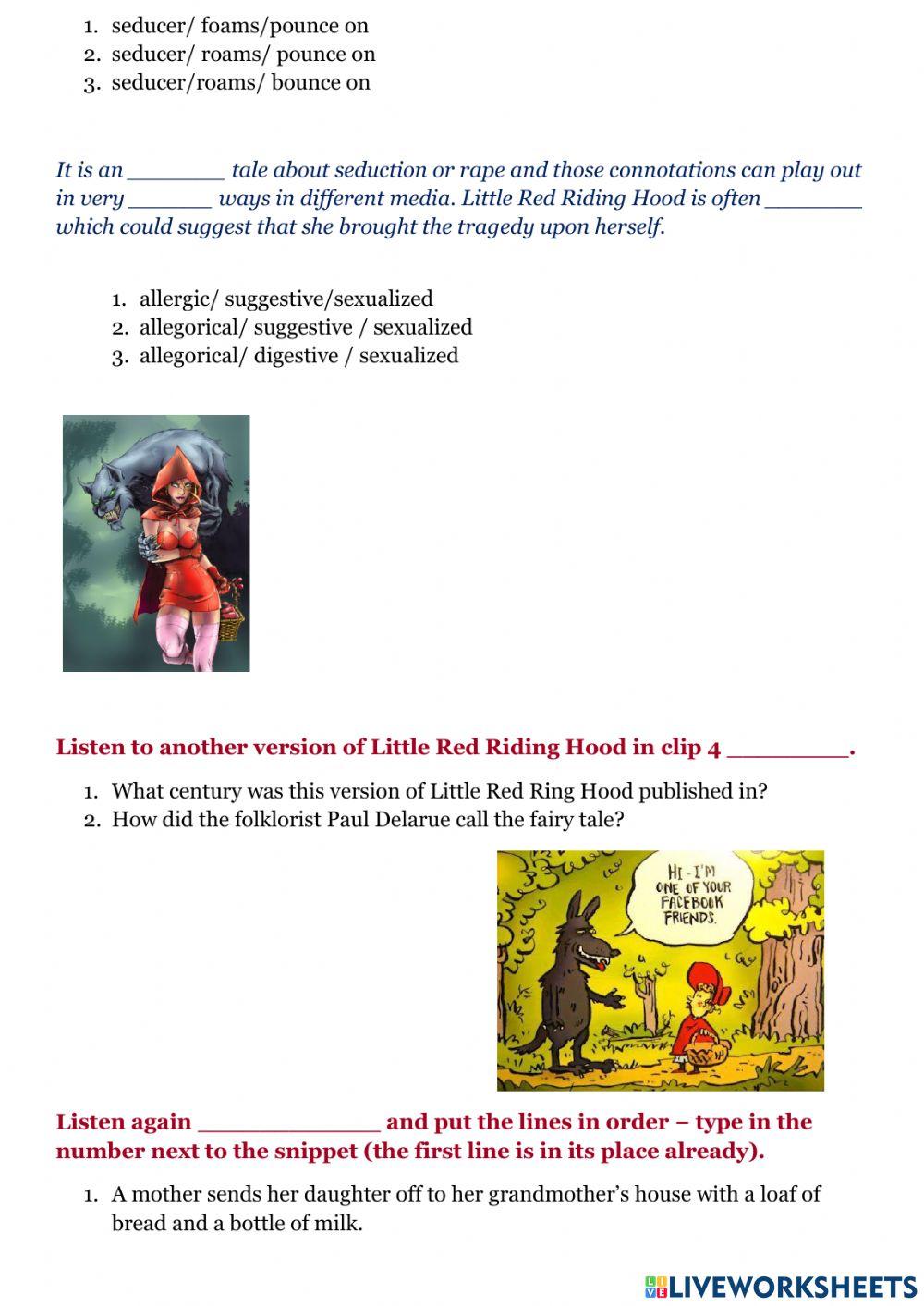 Two versions of little red riding hood adult cont worksheet live