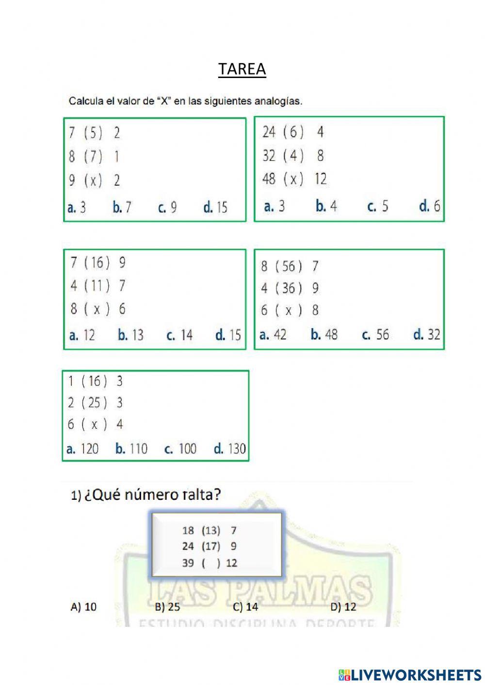 Analogías numéricas Tarea