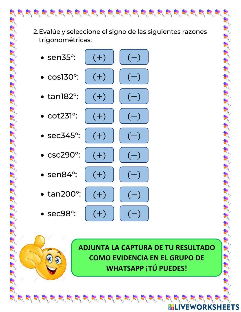 Regla de signos de las razones trigonométricas