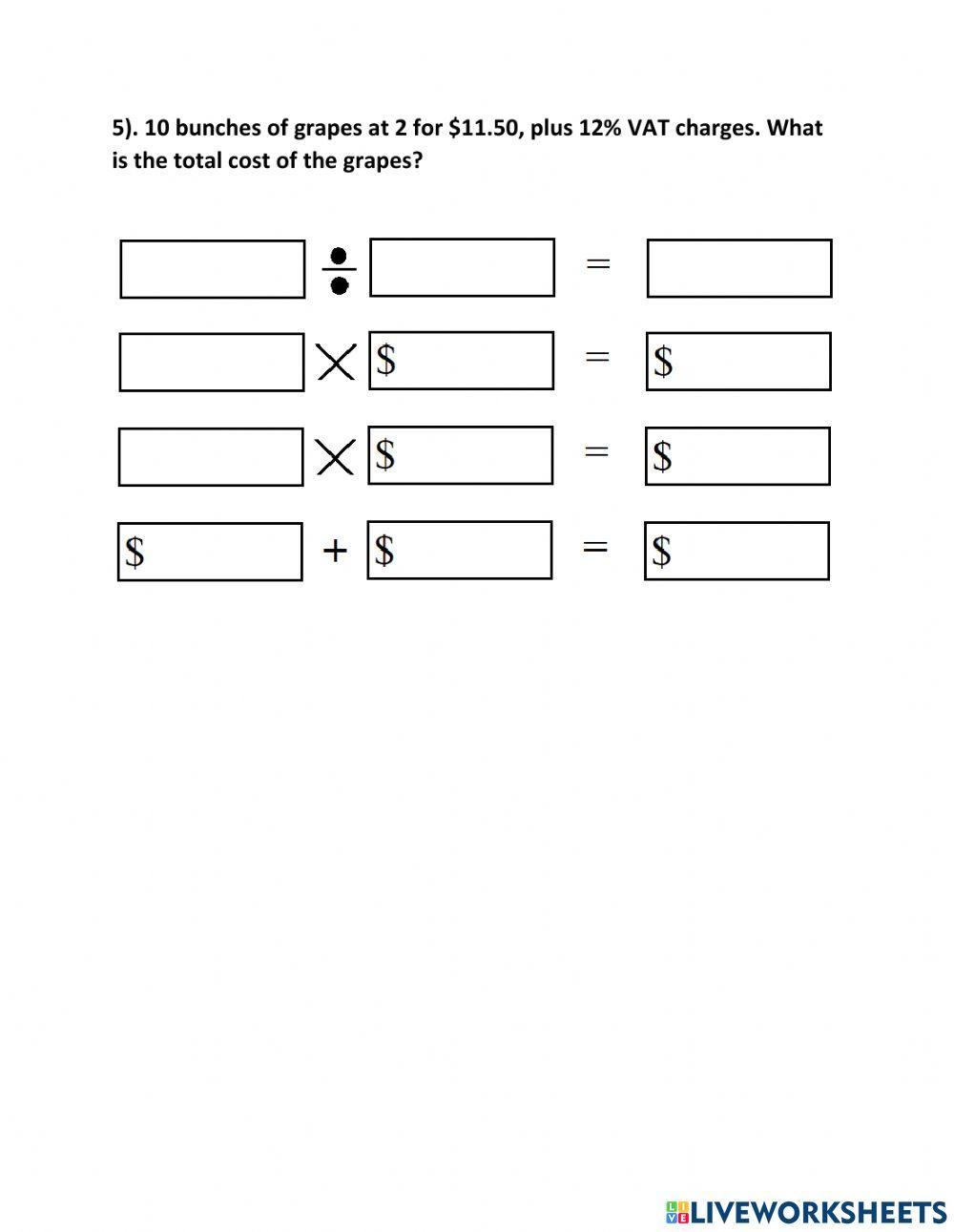 Consumer Math interactive worksheet Live Worksheets