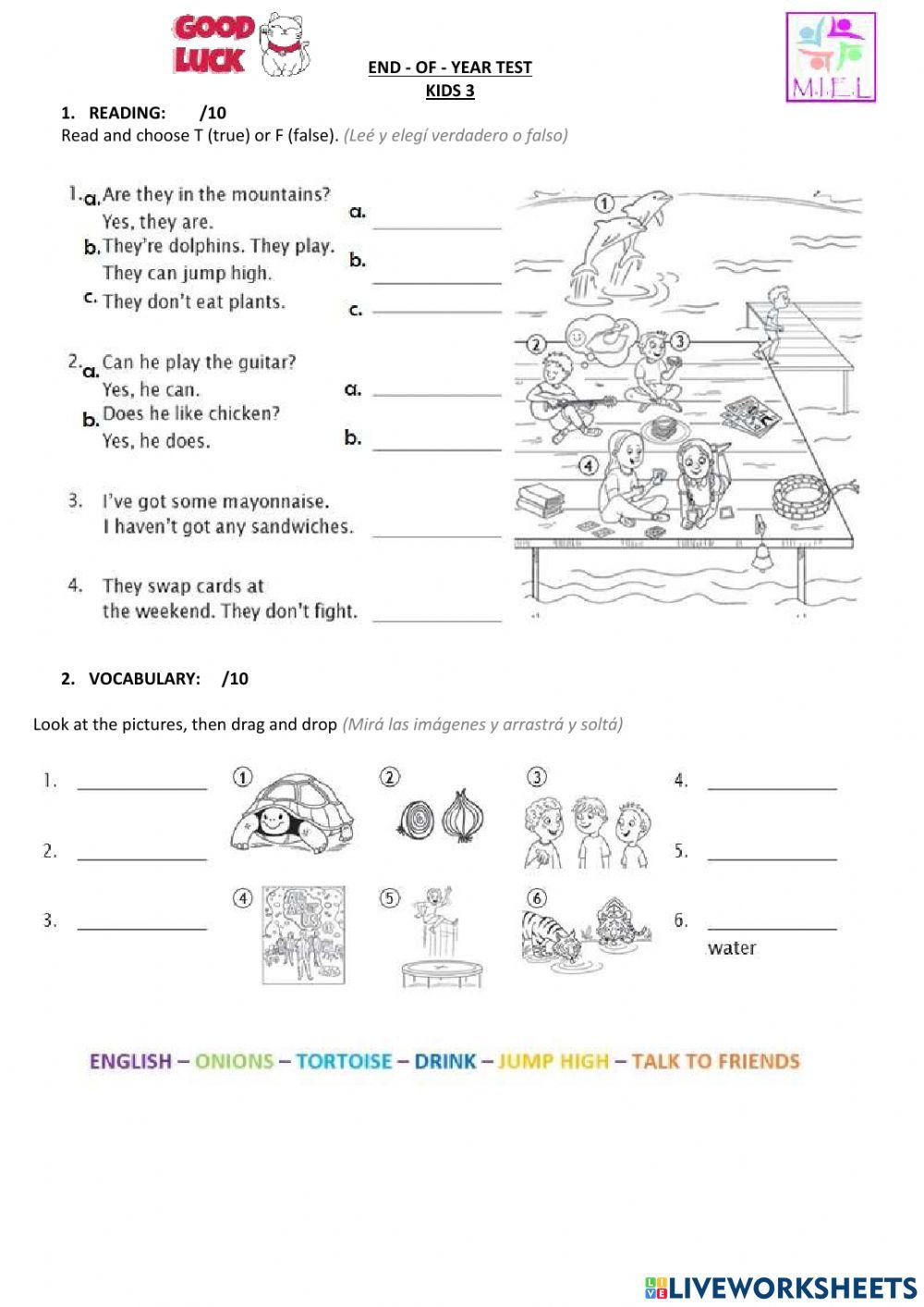 End of year test kids 3 2021