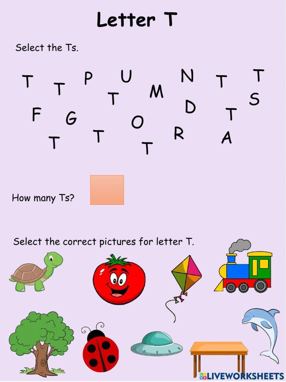 Letter T interactive worksheet 