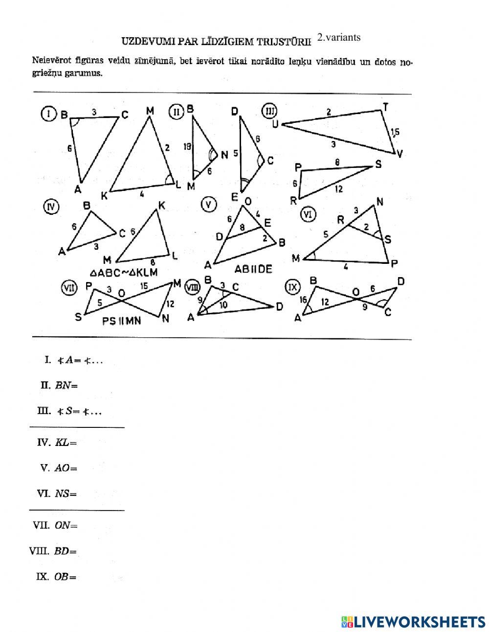 Uzdevumi par līdzīgiem trijstūriem