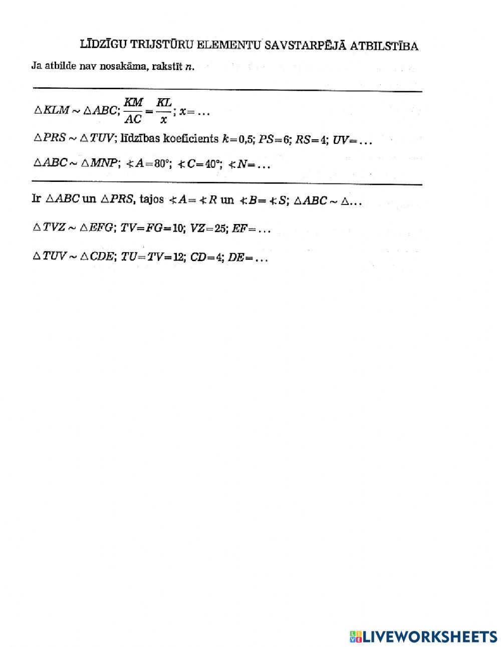 Uzdevumi par līdzīgiem trijstūriem