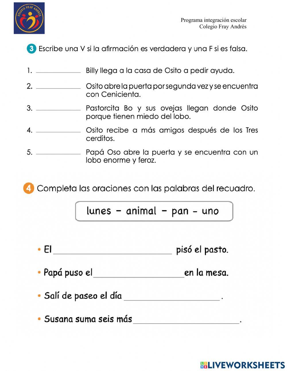 Comprensión lectora 25 noviembre