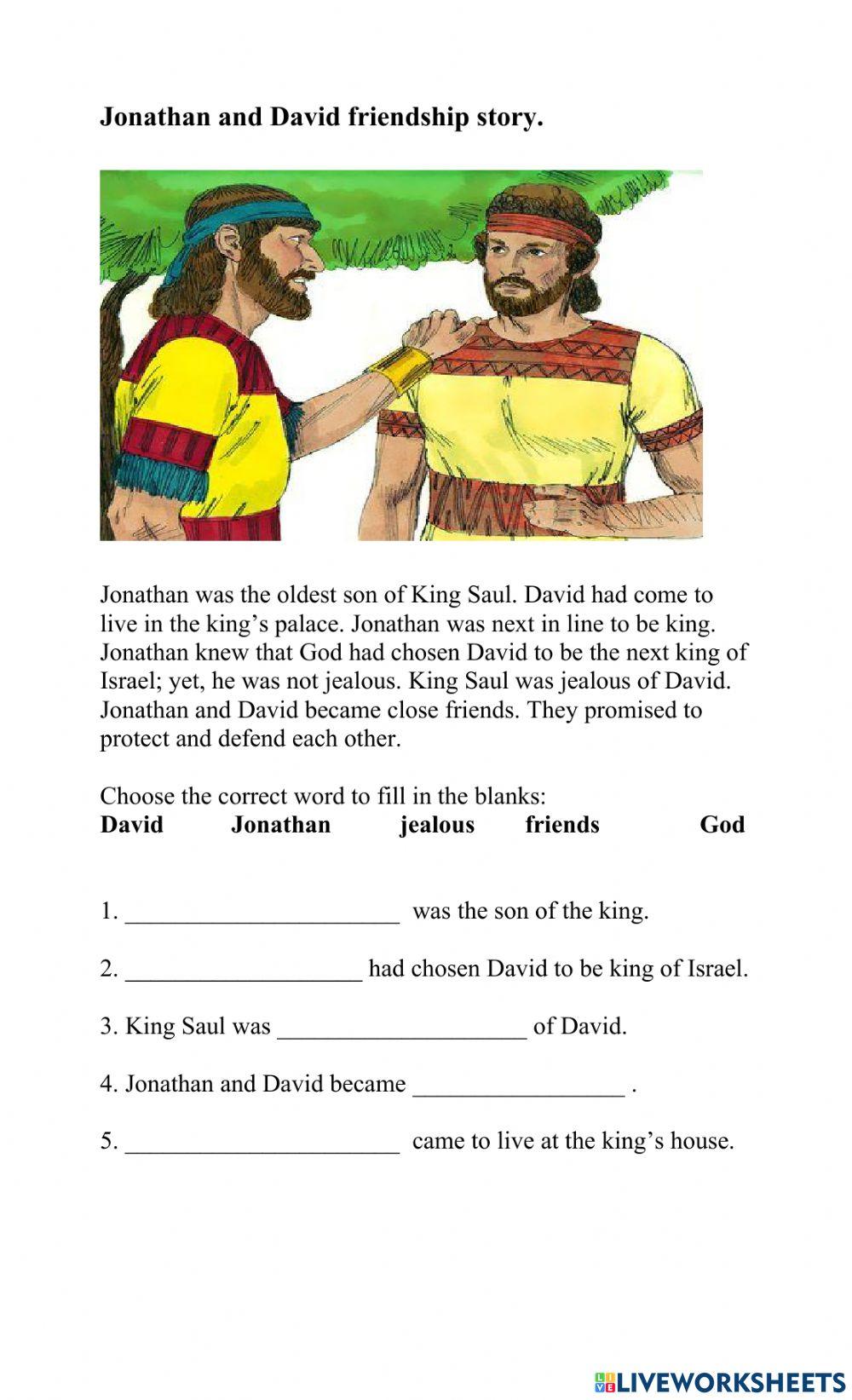 David and Jonathan Friendship online exercise for | Live Worksheets