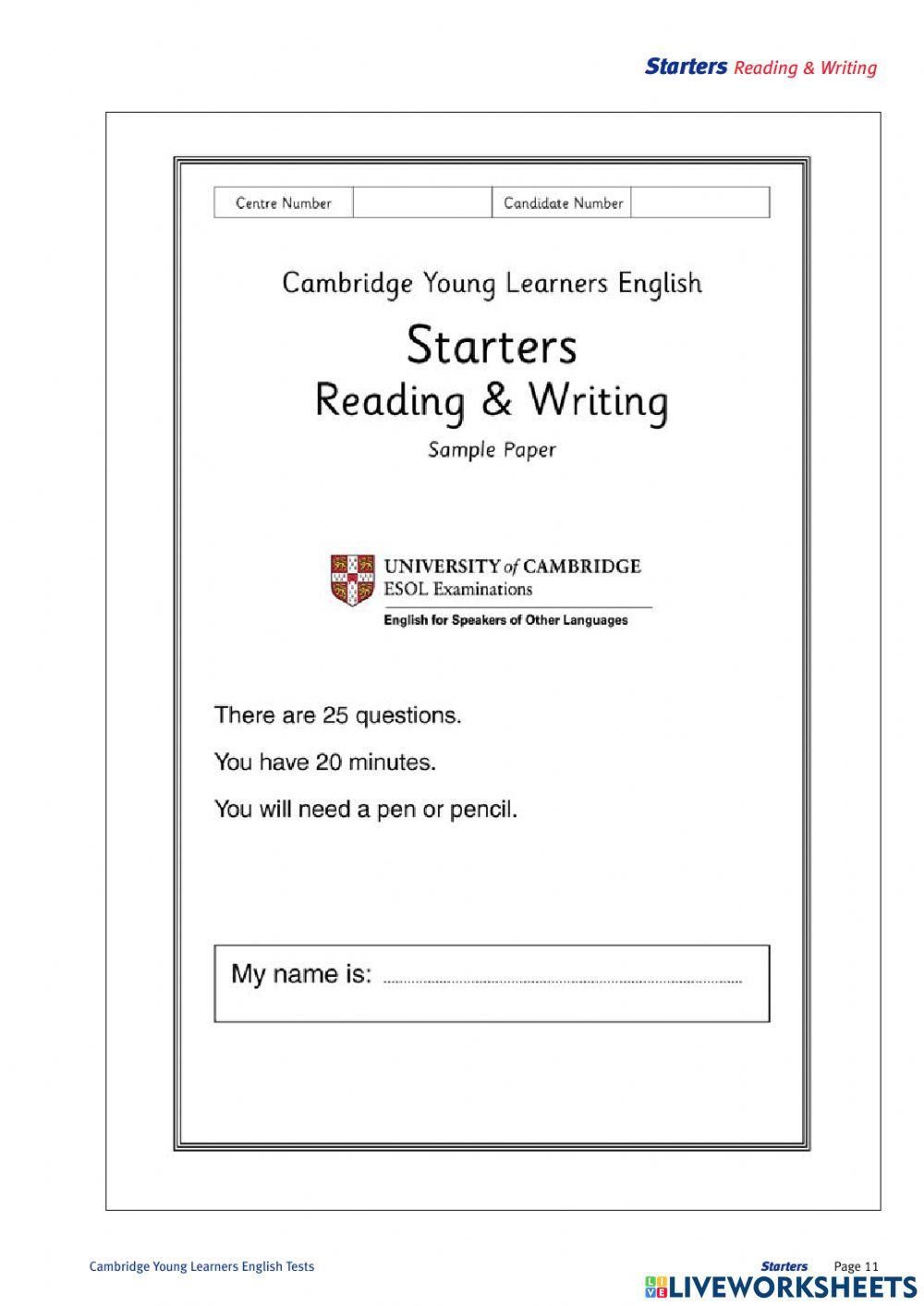 Practice Reading & Writing STARTERS CAMBRIDGE