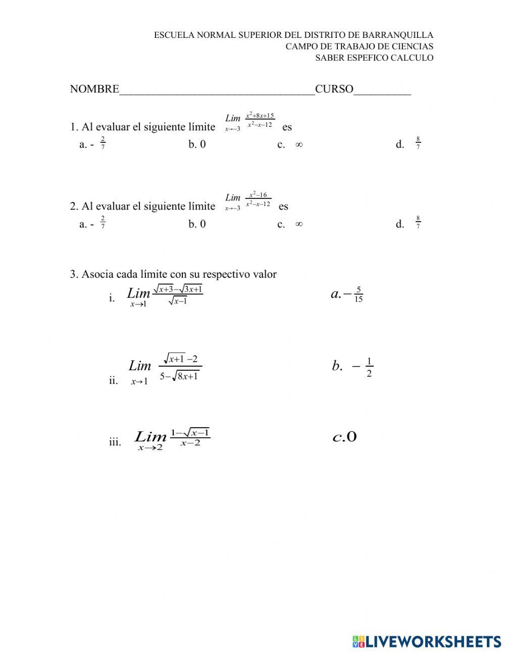 Evaluación Límites