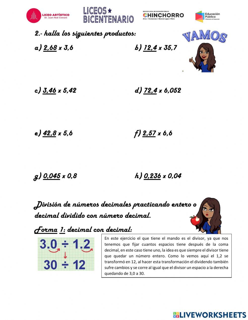 Multiplicación y división de decimales