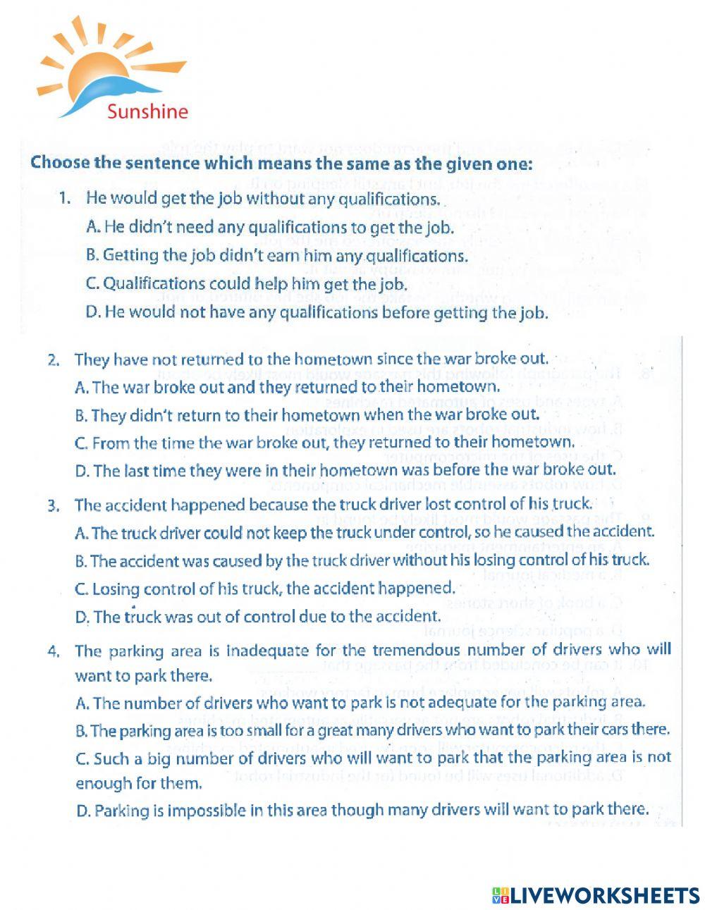 THPT Trắc nghiệm khách quan - sentence transformation