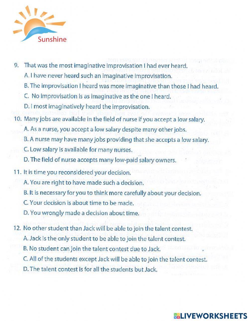 THPT Trắc nghiệm khách quan - sentence transformation