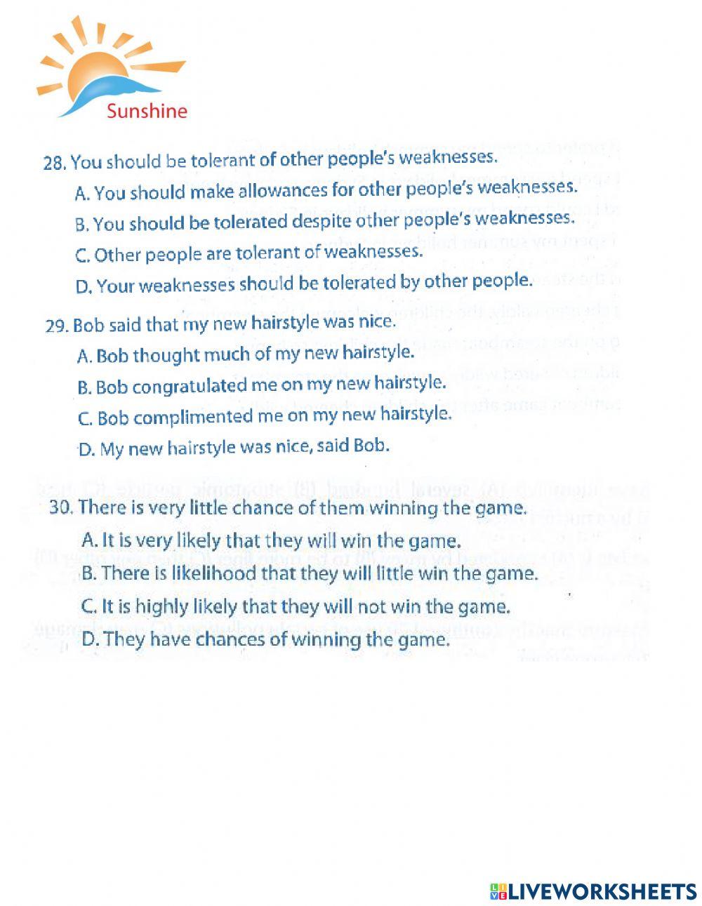 THPT Trắc nghiệm khách quan - sentence transformation