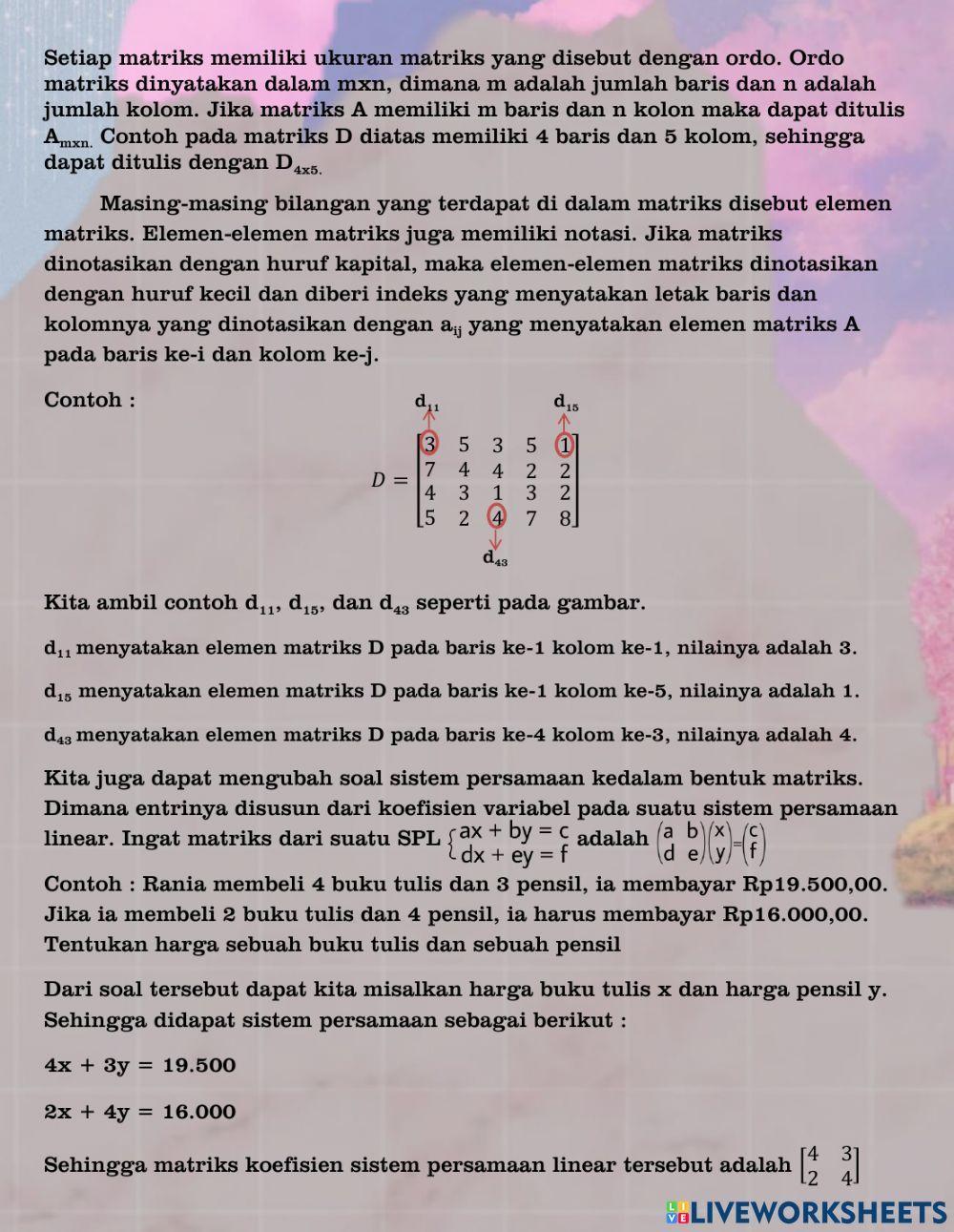 Pengertian dan jenis-jenis matriks