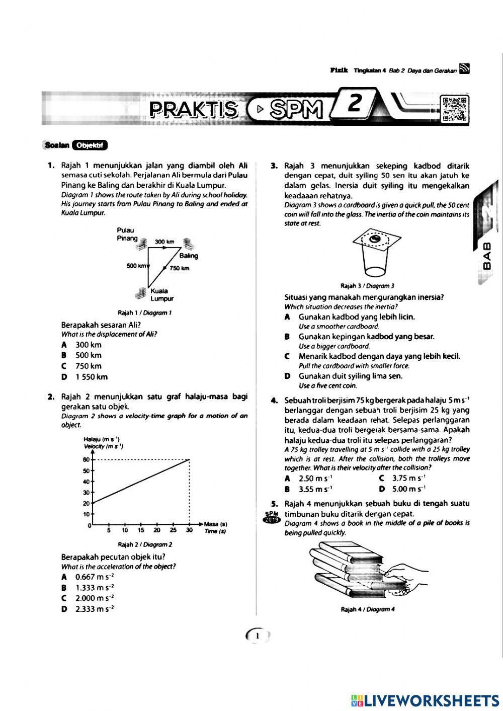 Fizik tingkatan 4 daya dan gerakan worksheet live worksheets