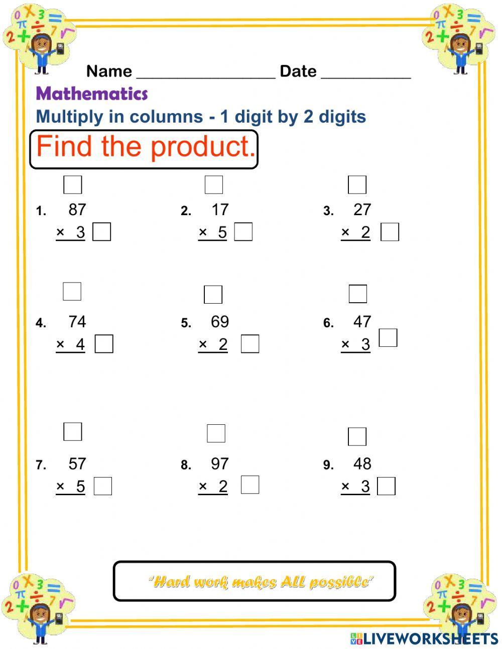 Multiplication of 2 digits by 1 digit