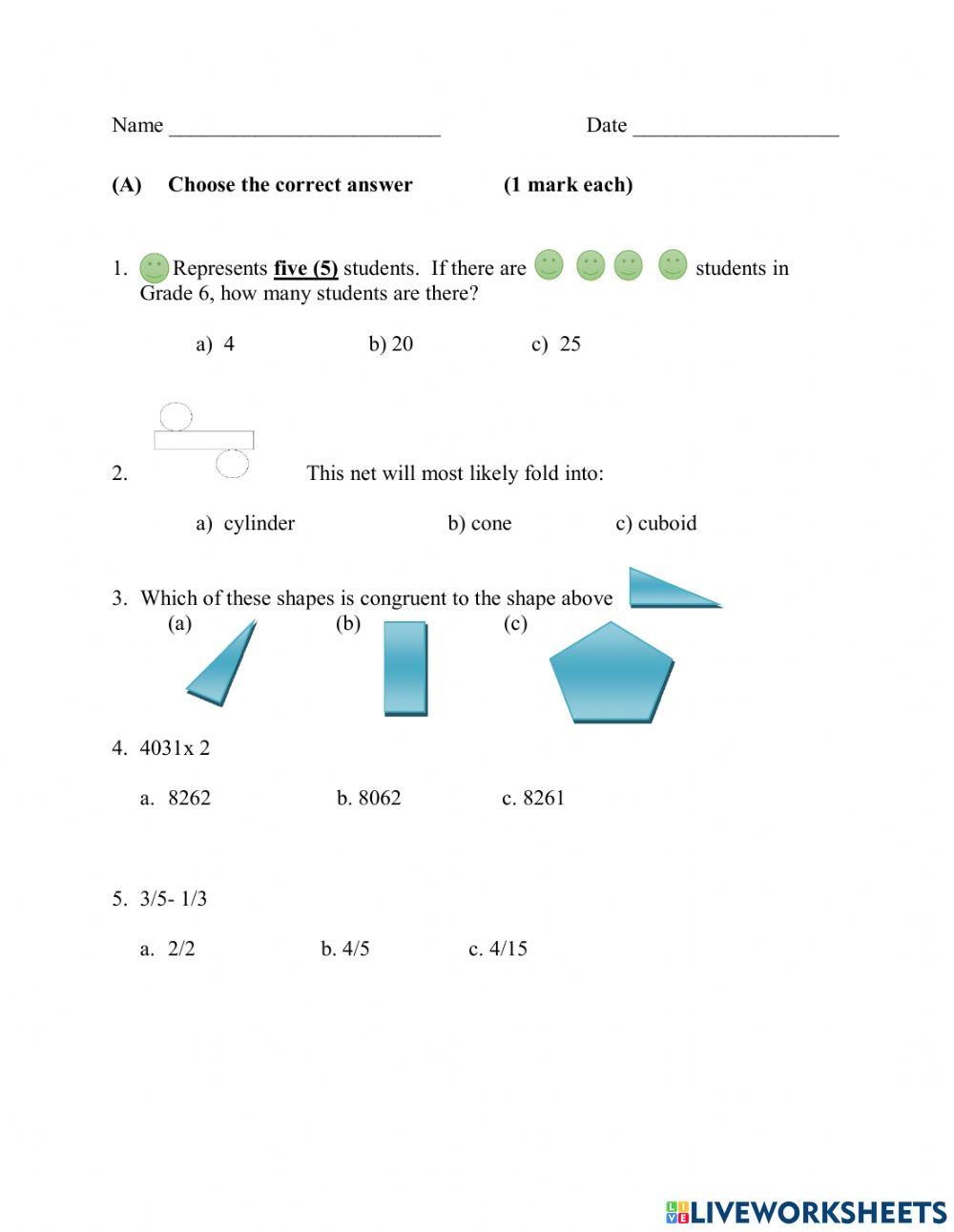 Mathematics Assessment 3 OLG6