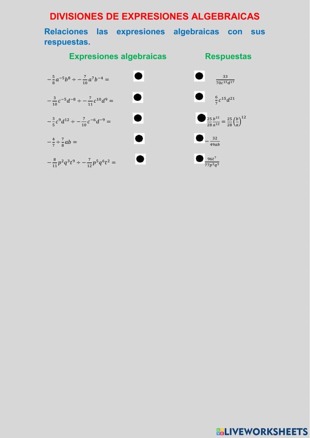 Divisiones de expresiones algebraicas