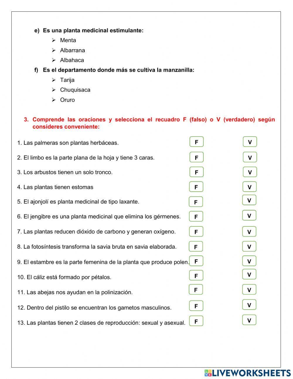 Evaluación de las plantas