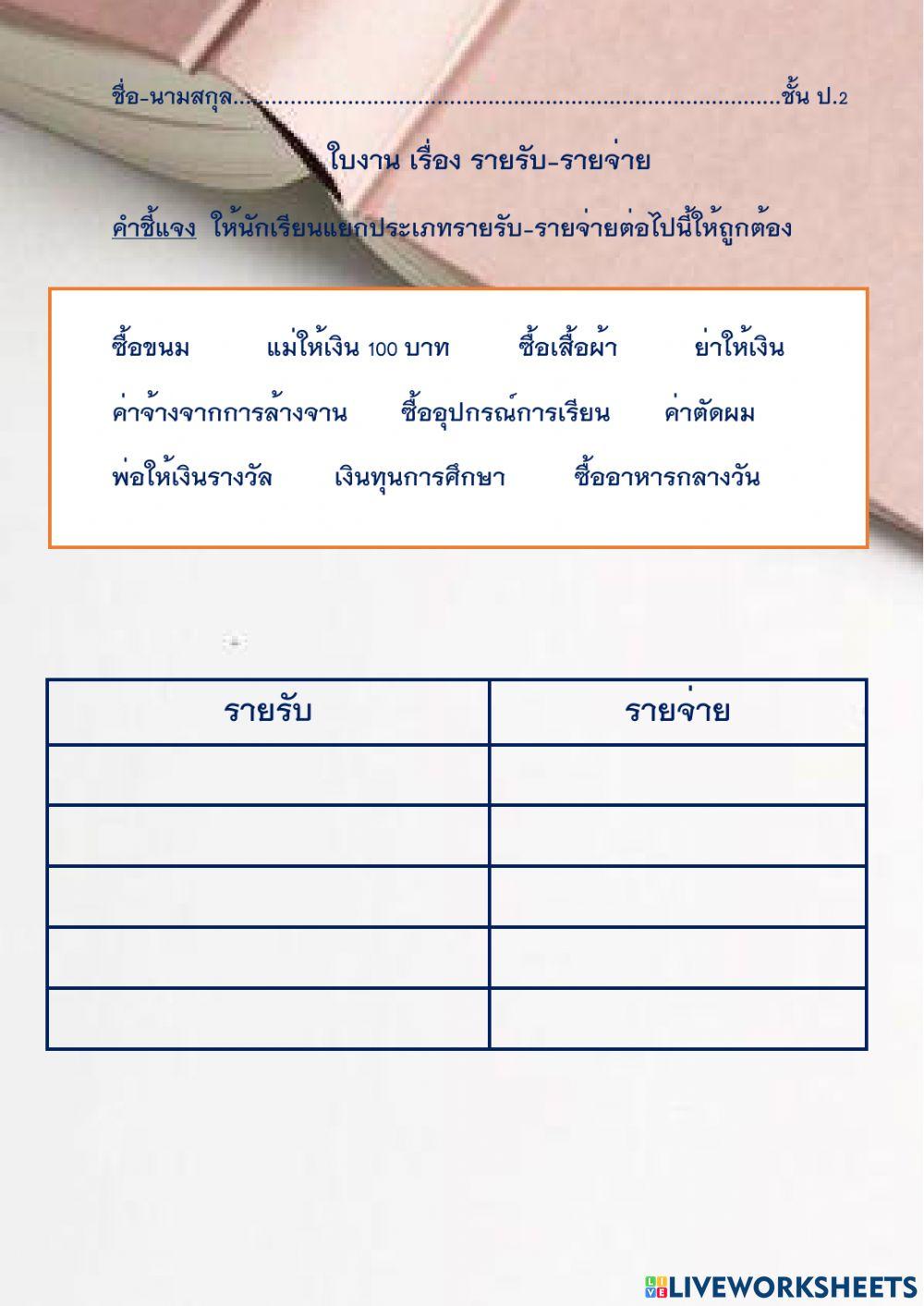 ป2 ใบงานรายรับรายจ่าย
