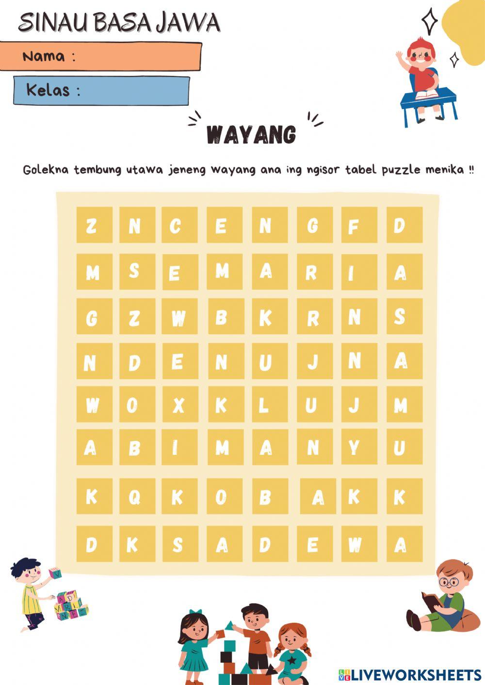 Soal Bahasa Jawa (Word Search Puzzle) -Wayang-