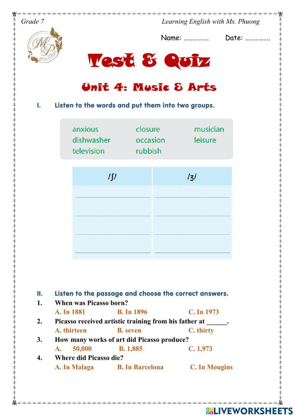 English 7 - Unit 4 - Test - Basic