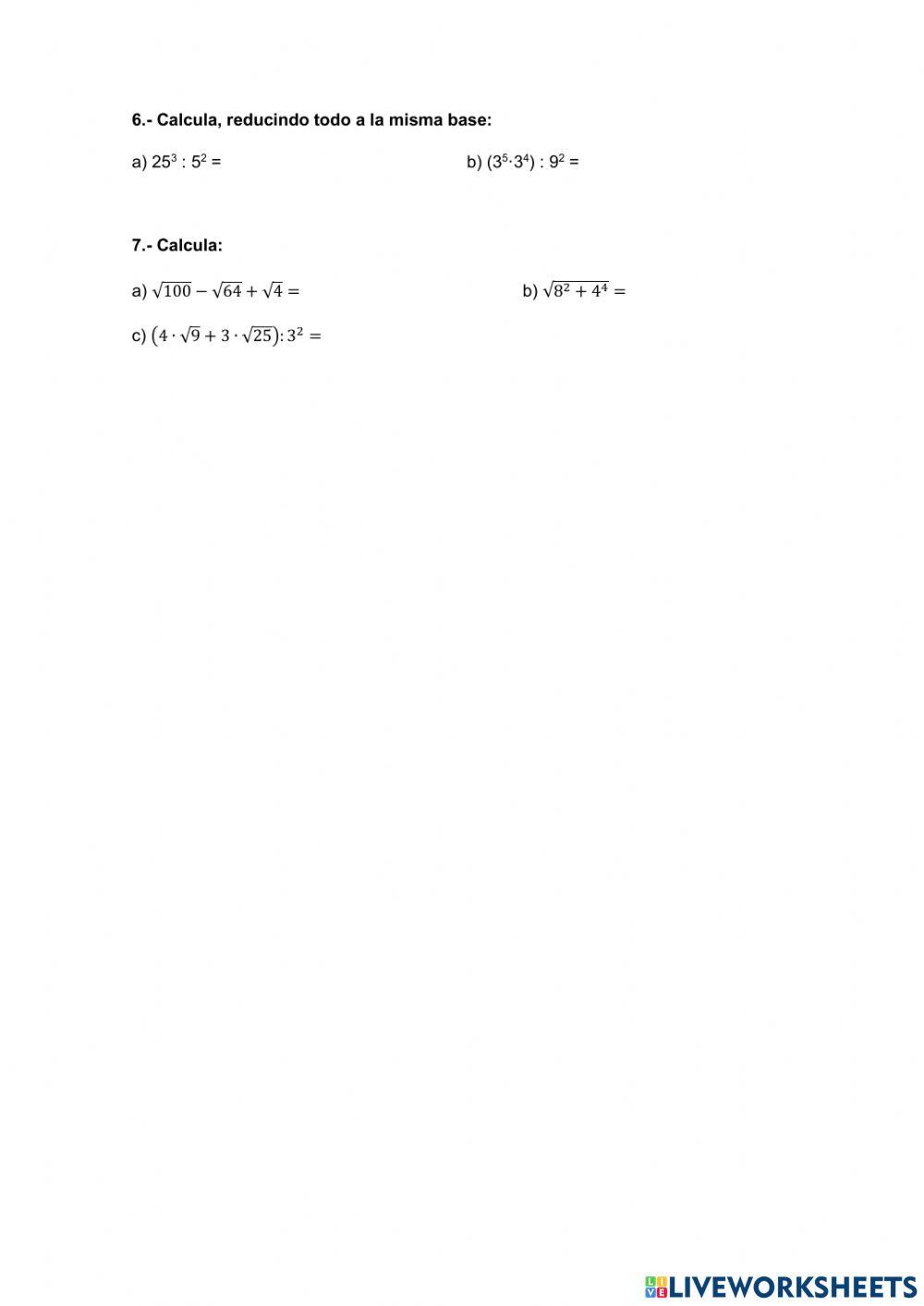 Potencias e raíces 1º ESO