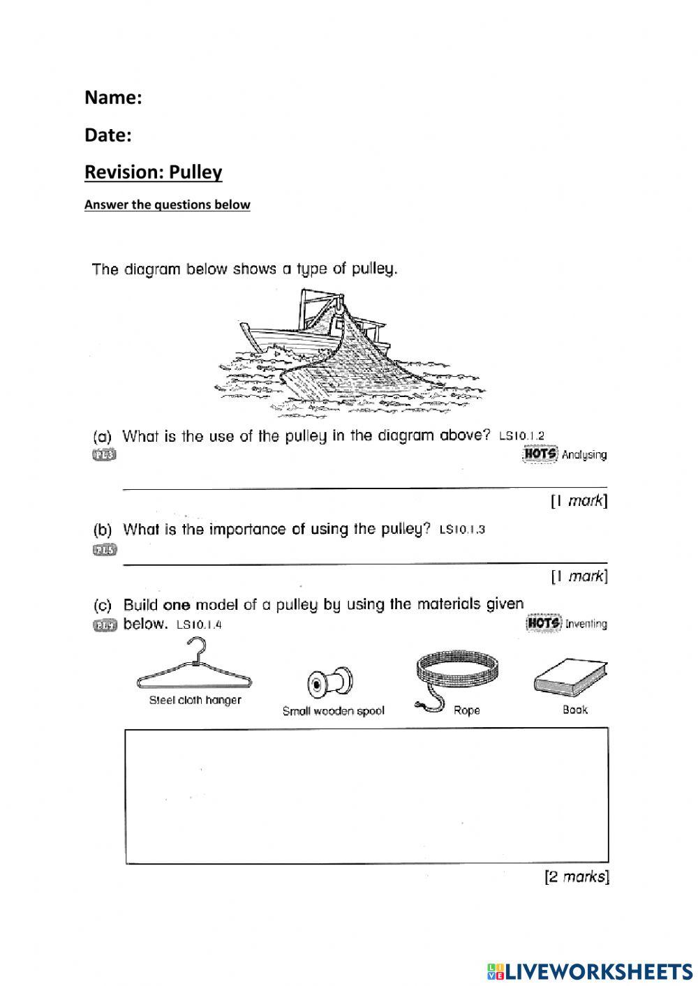 Pulley online worksheet Live Worksheets