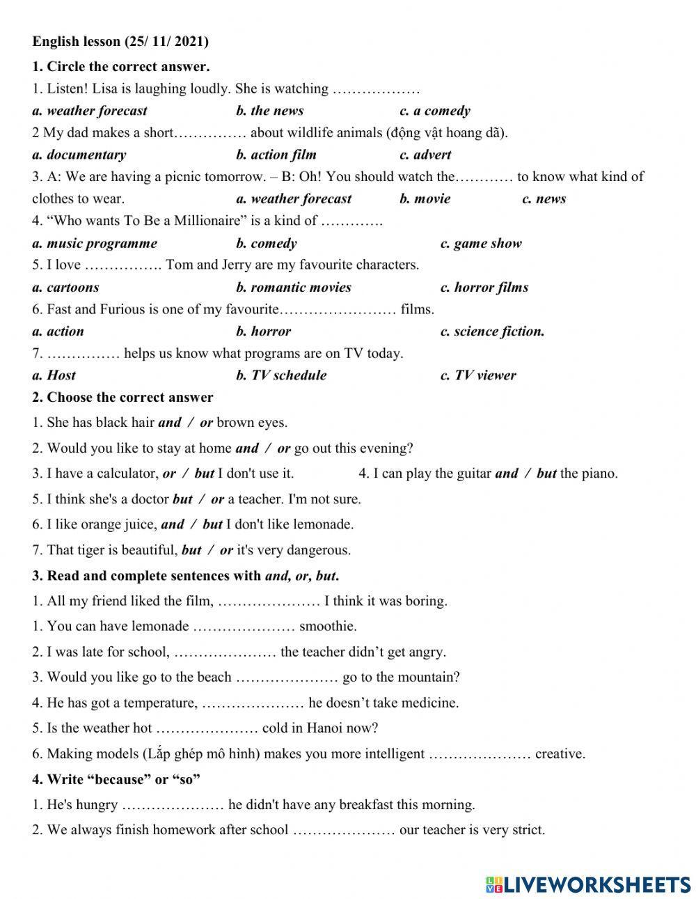 25.11 Grade 5 TV program + conjunction