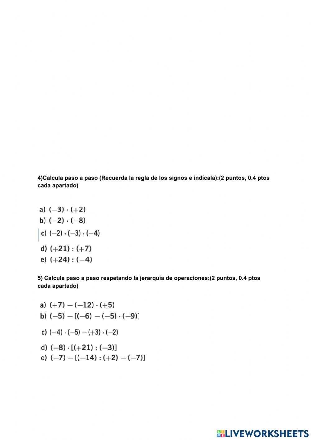 Examen números enteros