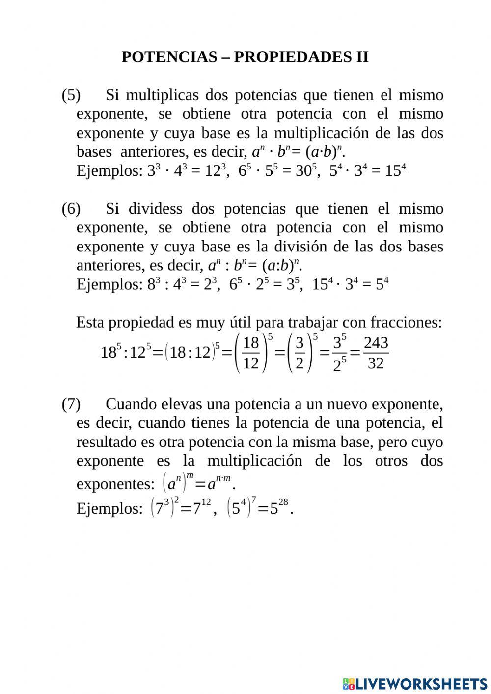 Potencias - Propiedades II