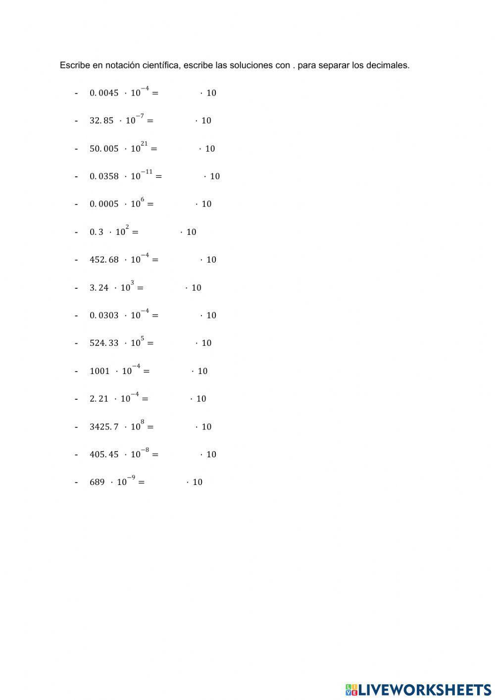 Notación científica y potencia de base 10
