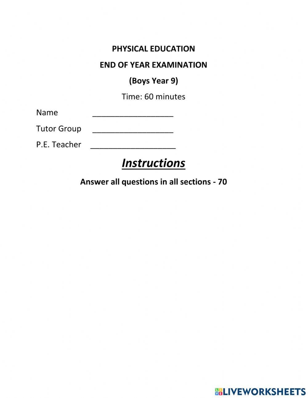 End of term Exam year 9