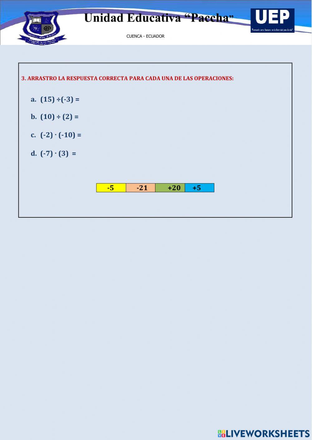Operacion con número enteros