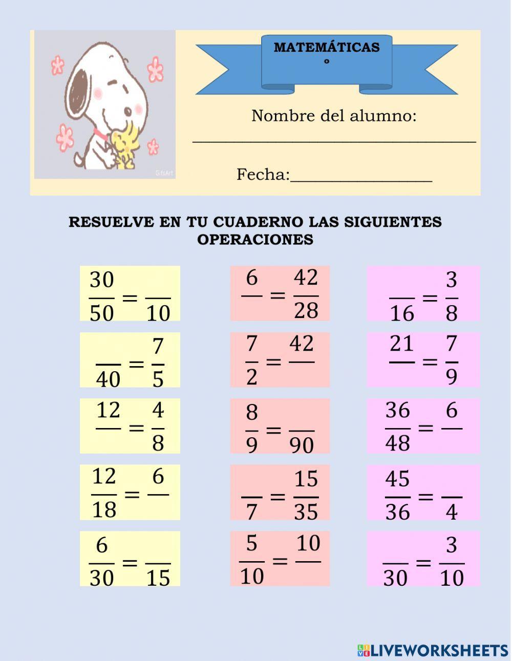 Fracciones equivalentes. regla de tres