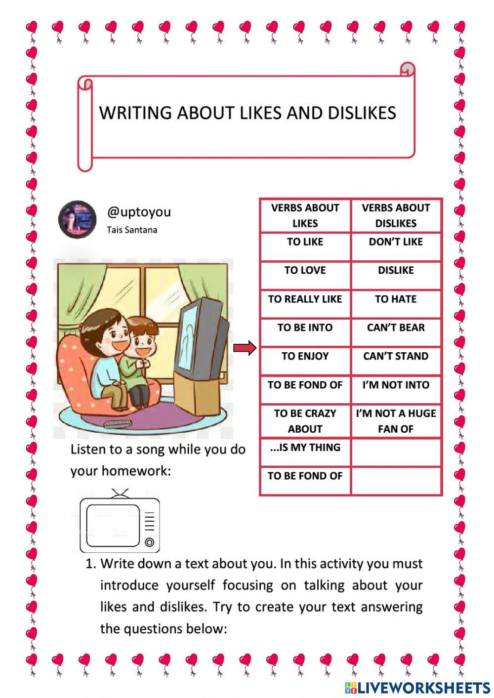 Writing about likes and dislikes