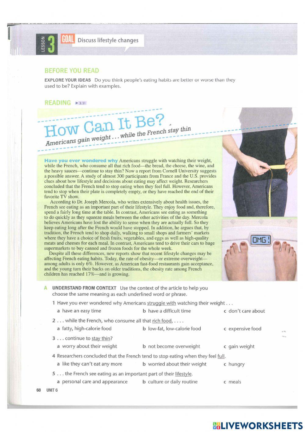 Unit 6 lesson 3 online exercise for live worksheets