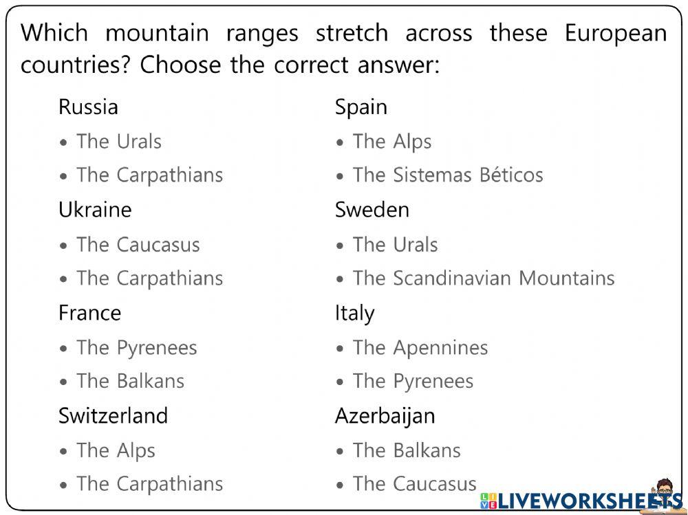 Europe Worksheets 5-8