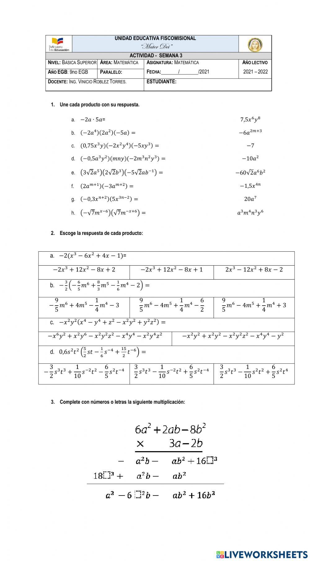 Producto de monomios y polinomios