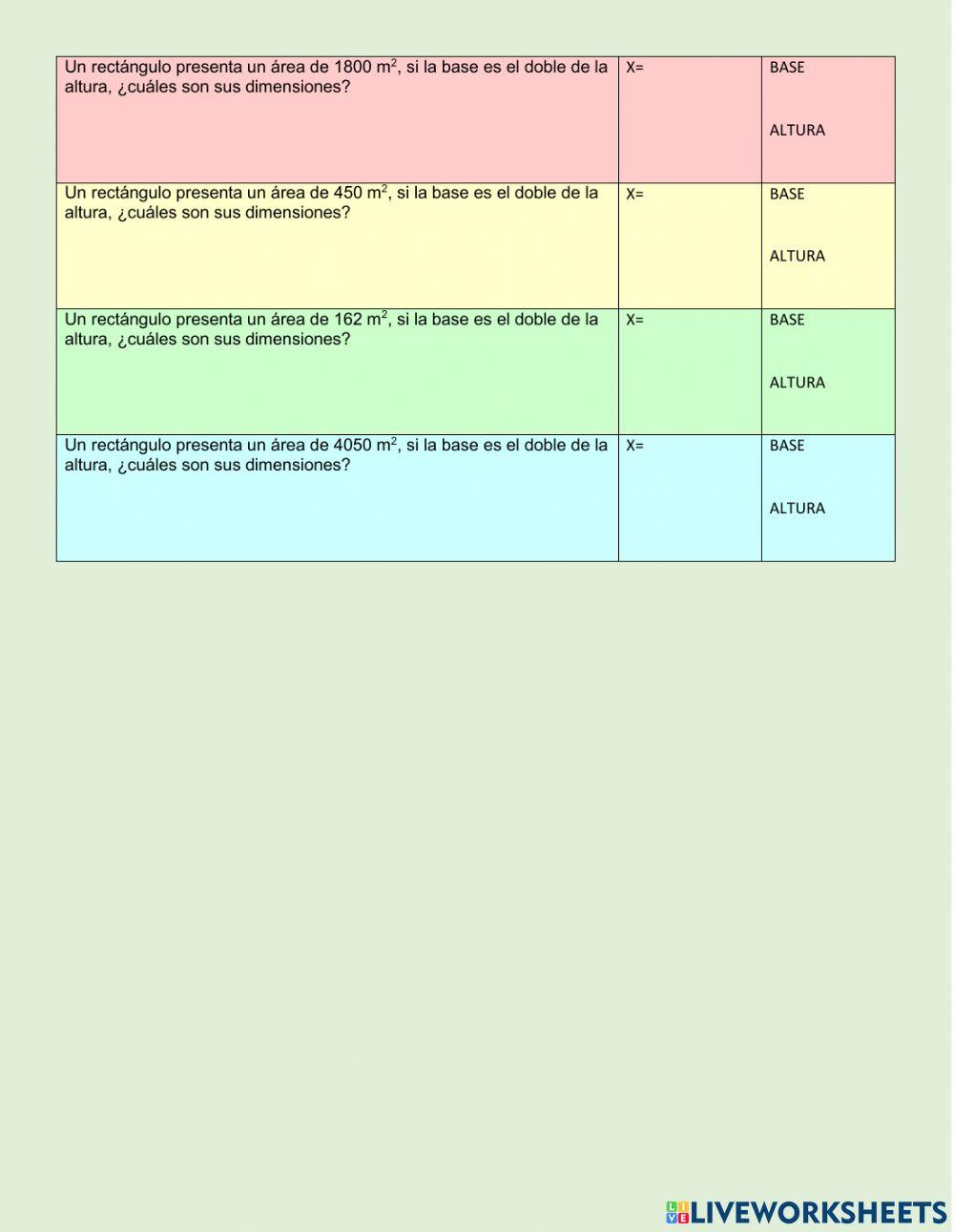 Problemas de ecuaciones cuadraticas
