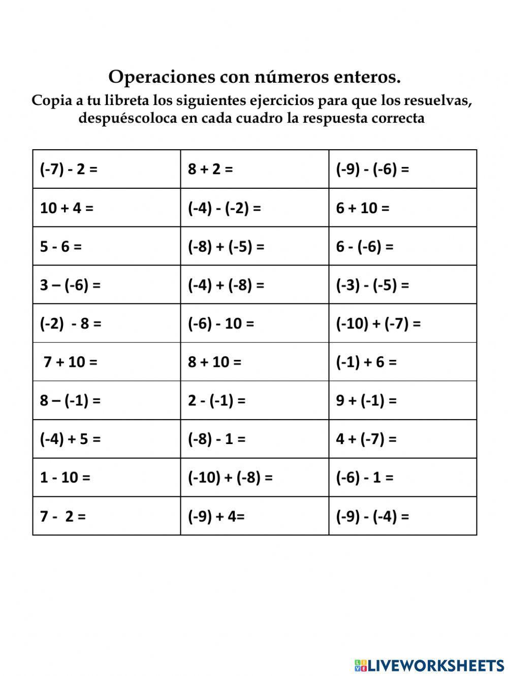 RESTA DE NÚMEROS ENTEROS