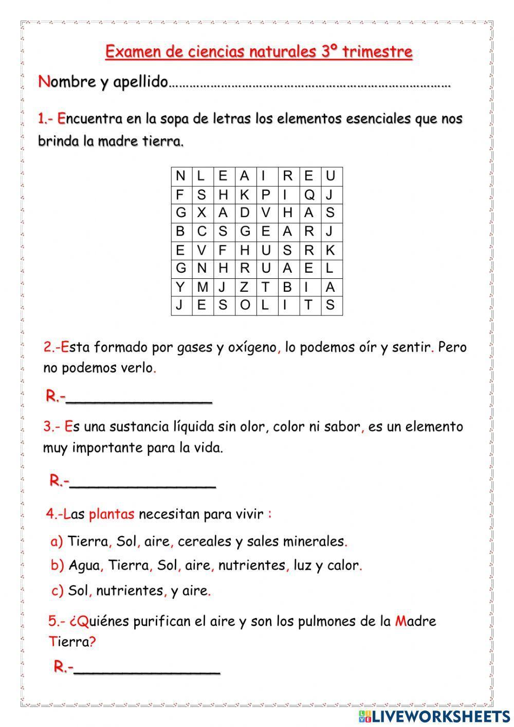Evaluacion de Ciencias Naturales
