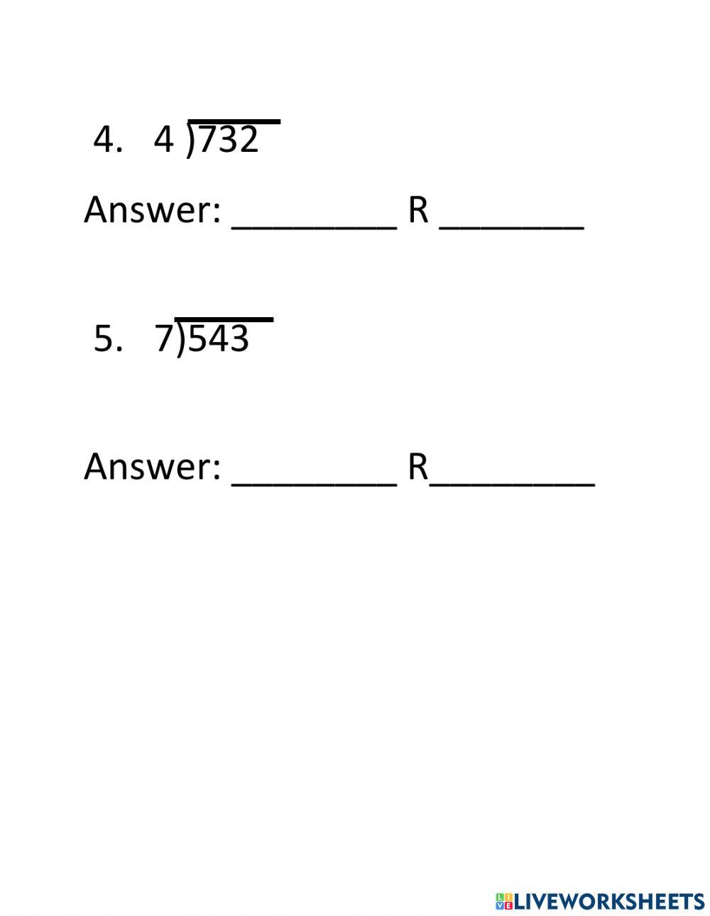 Long Division- 3 Digits Divided by 1 Digit
