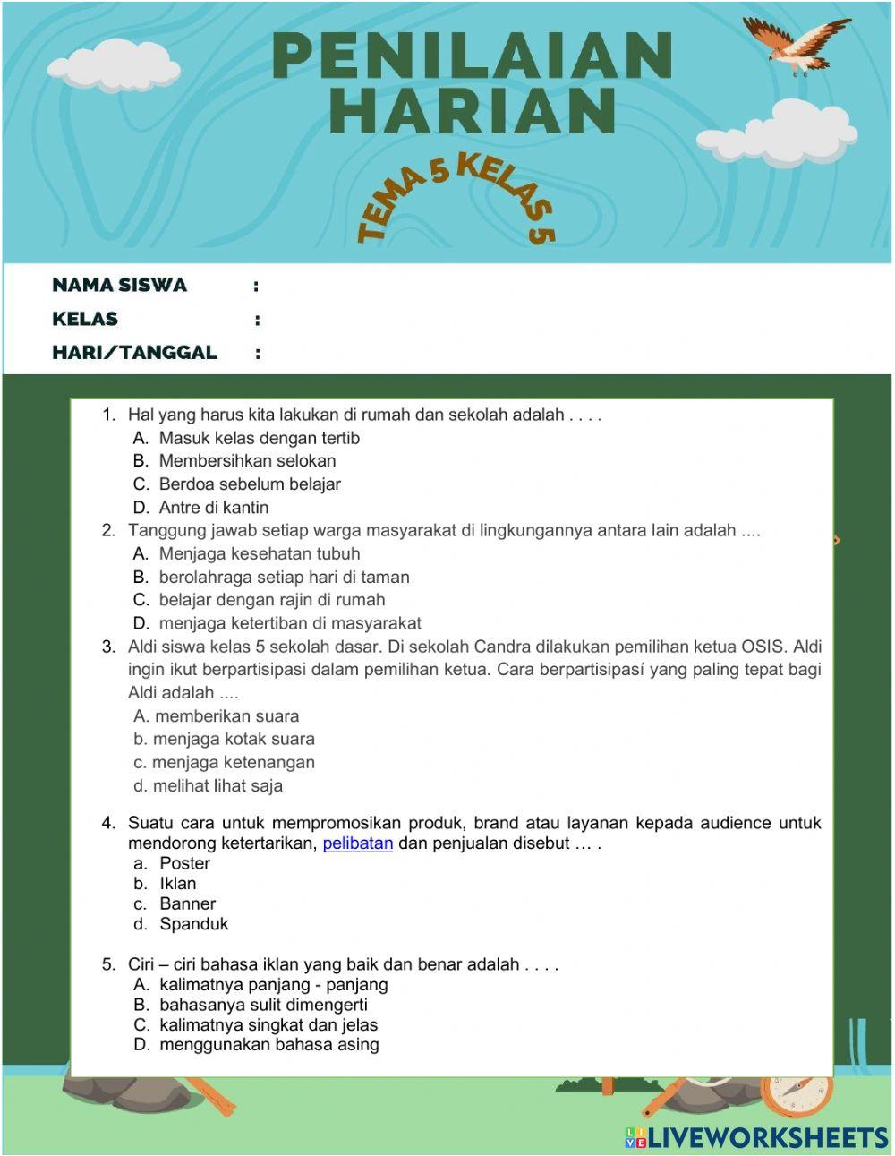 Penilaian harian tema 5