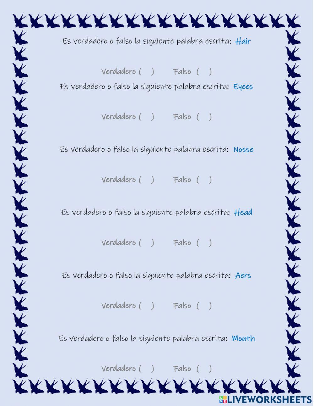Partes del rostro en ingles